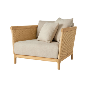 Sillón de Exterior Contemporáneo de Teca, Mimbre Tejido de Primera Calidad, Cojines Cómodos, Resistente a la Intemperie, para Terraza de Hotel de Lujo - Product Image 1