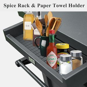 Carrello BBQ Portatile in Metallo Grigio Scuro con Ruote e Vano Portaoggetti, Tavolo in Metallo per Esterni, Ideale per Patio o Giardino - Product Image 4