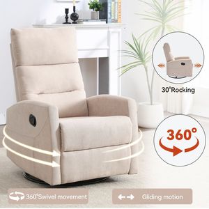 Fauteuil inclinable manuel beige avec fonction bascule et pivotant pour salon - Product Image 3