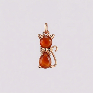 Pendentif Chat en Cornaline Plaqué Or Rose, Charme Chat Mignon avec Pierre de Cornaline Facettée, Bijou Animal, Breloque de Collier, Cadeau pour Elle - Product Image 1