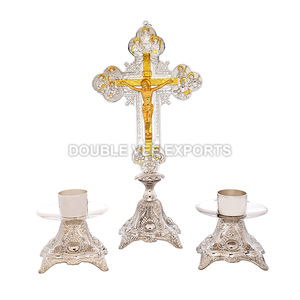 Juego de Altar de 3 Piezas con Espiga |   Juego de crucifijo y candelabro para iglesia - DOUBLE VEE EXPORTS - Product Image 2