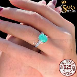 Anillo de Plata 925 con Gema Ovalada de Esmeralda de Alta Calidad para Mujer, Estilo Clásico de Compromiso, Piedra de Nacimiento de Mayo, de la India - Product Image 5