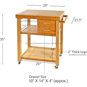 Chariot de cuisine et de bar en bois de manguier de qualité supérieure avec tiroirs et roulettes, îlot roulant, chariot de bar domestique, meuble de rangement moderne pour la maison et l'hôtel - Product Image 5