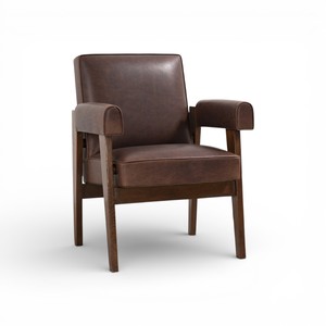 Silla de Oficina de Cuero Genuino Estilo Chandigarh, Moderna de Mediados de Siglo, de Madera Sólida, Silla Ejecutiva Retro, Venta al Por Mayor - Product Image 1