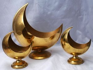 Porte-bougie en forme de croissant de lune en bronze fait à la main, décoration intérieure pour Ramadan, Eid, Diwali, décoration de table - Product Image 4