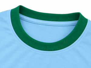 230 GSM 100% Cotton <b>Ringer</b> <b>T</b> <b>Shirt</b> Custom Unisex Sky Blue Green Contrast Crewneck Tee - Product Image 3
