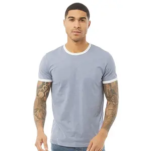 Bella Canvas Ringer camiseta en blanco liso para hombre Ringer camiseta azul claro Melange/blanco camiseta ecológica y transpirable