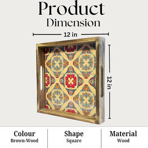 Bandeja de servicio de mesa de madera impresa esmaltada rectangular, Fabricante Mayorista para India, nuevo diseño, bandeja de servicio de madera hecha a mano - Product Image 6