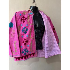 Chaqueta Bomber Corta de Algodón Rosa Vintage, Bordada a Mano, Ecológica, con Cuello Mandarín, Manga Larga, Estampado Floral, para Mujer, Primavera - Product Image 3