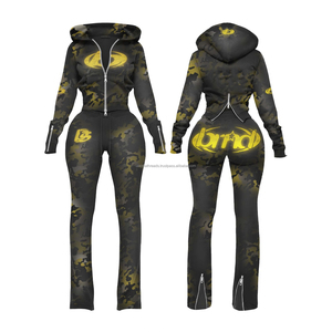 ชุดเซ็ทวอร์มผู้หญิงแบบสองชิ้น เสื้อฮู้ดและกางเกงวอร์มขายาวเหนือเข่า สีพื้น แบบสวมใส่สบาย เหมาะสำหรับวิ่งจ๊อกกิ้ง - Product Image 2