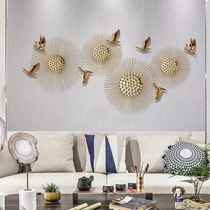 Décoration murale moderne en laiton, panneau décoratif en métal en forme de soleil avec oiseaux, plaqué or, décoration d'intérieur pour salon, chambre, entrée - Product Image 1