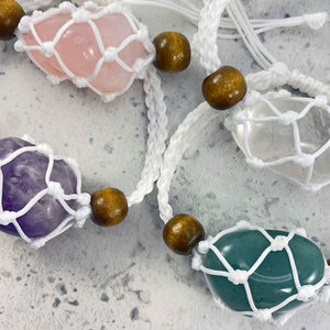 Handmade Macrame Crystal <b>Bracelet</b> <b>Set</b> Natural Stone Amethyst Rose Quartz Adjustable Boho Jewelry for Women - Product Image 3