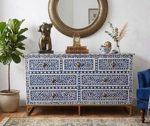 Meuble de rangement multifonctionnel de luxe élégant avec incrustations, écologique, fabriqué à la main, avec tiroirs en os - Product Image 2