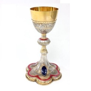 ถ้วยศักดิ์สิทธิ์ทรงสวยงาม สีเงินทองเหลือง สามารถปรับแต่งด้วยลายสลักได้ ถ้วยศักดิ์สิทธิ์ทำด้วยมือจากทองเหลืองคุณภาพสูงสำหรับโบสถ์ - Product Image 1