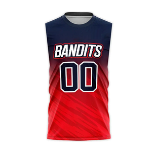 Maillot de football 7v7 sans manches à col rond en microfibre, rouge marine, sublimé, séchage rapide, évacuation de l'humidité - Product Image 3