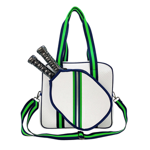 Sac de raquette en néoprène rayé bleu marine et rose, fermeture éclair, résistant à l'eau, sac de sport pour le tennis - Product Image 4