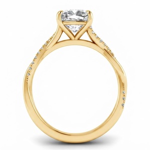 14K Yellow Gold <b>Moissanite</b> Proposal <b>Ring</b> Cushion Shape pave Set Wedding Jewelry for Women - Product Image 4