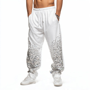 Pantalones de chándal anchos de felpa pesada con pedrería para mujer, con cordón en la cintura, estilo jogger, tipo pijama - Product Image 5