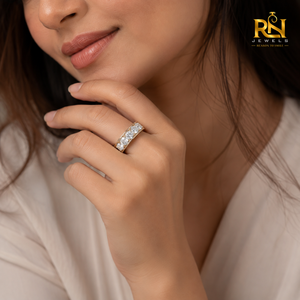 Bague de mariage large et ronde en diamant de laboratoire, en or massif, bande épaisse, pour homme et femme |   Bague de mariage de luxe en bijoux fins - Product Image 3