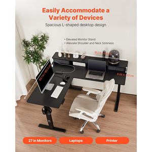 Scrivania da Gaming Angolare a L Regolabile Elettricamente con Doppi Ganci, Cassetti in Tessuto e Supporto CPU per Ufficio - Product Image 3