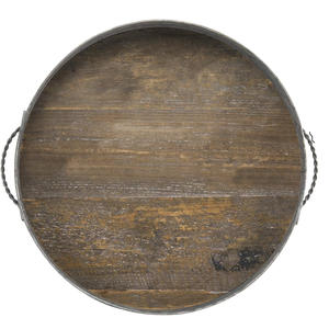 ถาดไม้สีน้ำตาลผุกร่อนแบบชนบทและถาดเสิร์ฟโลหะชุบสังกะสีพร้อมหูจับสำหรับตกแต่งขนาด16นิ้วถาดเสิร์ฟกาแฟสไตล์บ้านไร่ - Product Image 1