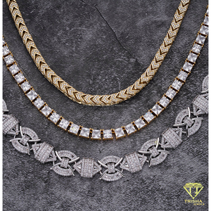 Elegant 925 <b>Sterling</b> <b>Silver</b> Chevron <b>Chain</b> Necklace Lab Grown Diamond Stones High Fashion <b>Mens</b> Jewelry For Global Wholesalers - Product Image 4