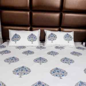 Juego de Ropa de Cama de 3 Piezas, 100% Algodón, 200 Hilos, Ecológico y Duradero, con Estampado Artesanal de Árbol Floreciente Azul, para Uso Doméstico y Hotelero - Product Image 4