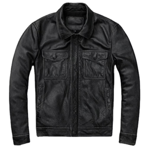 Men's Winter Genuine Leather Vintage Brown Red Canvas Jacket 100% Natural Leather Waterproof Breathable - Product Image 2