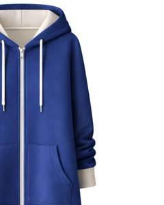 Sudadera con capucha larga personalizada con cremallera, color azul real, abrigo de invierno de forro polar para mujer, ropa exterior informal de gran tamaño con bolsillos, OEM personalizado - Product Image 5
