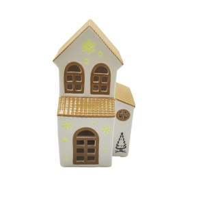 Farol de Cerámica Esmaltada con Diseño de Casa de Pueblo Nórdica para Navidad, Decoración de Mesa LED, Adorno Festivo al por Mayor OEM ODM - Product Image 1