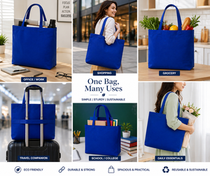 AMANI Blue Cotton <b>Canvas</b> Tote Bag Custom Logo Large Shoulder <b>Shopper</b> Bag Reusable Carryall for Retail Promotion All Seasons Gift - Product Image 4