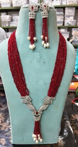 Indian Traditional multi layer Long <b>Necklace</b> <b>Set</b> with Matching Earrings <b>Silver</b> Plated Bridal Wedding Jewellery <b>Set</b> - Product Image 6