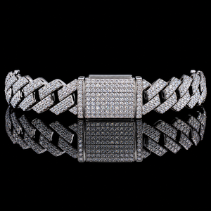 Bracelet de luxe en acier inoxydable couleur argent, style hip-hop, avec micro-pavé de moissanite, maille cubaine et tennis, pour hommes et femmes - Product Image 4