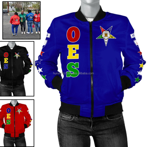Blouson Bomber Premium Eastern Star en Poly-Spandex |   Vêtements d'extérieur à transfert thermique haute technologie, édition graphique bleu vif, vente en gros - Product Image 3
