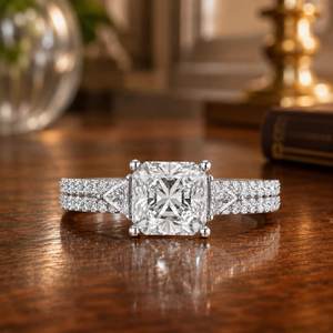 Anillo Romántico de Dos Bandas con Moissanita de 2CT, Corte Cojín, Plata de Ley 925 Original, Estilo Halo, Regalo de Aniversario para Pareja - Product Image 5
