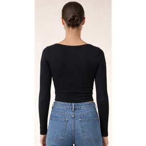 Top Corto para Mujer, Cuello Acanalado, Manga Larga, Tejido Elástico Suave, Estilo Moderno, Ropa Casual Diaria, Ropa Deportiva, India - Product Image 2