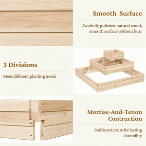 Jardinière surélevée en bois verni à 3 niveaux pour fleurs, herbes et légumes d'extérieur - Product Image 3