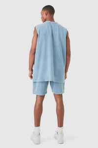 Conjunto de Camiseta sin Mangas y Camiseta de Manga Corta para Hombre, Color Azul Café, de Algodón, Transpirable, Cómodo, para Ejercicio, Fitness, Uso Diario y Activo - Product Image 4