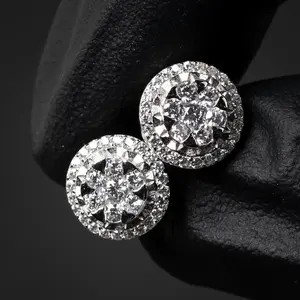 Pendientes de tuerca TISHYA DIAMOND de moissanita con corte redondo, chapados en oro blanco, plata de ley 925, estilo hip hop, con engaste de garra elegante y circonitas. - Product Image 6