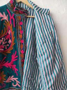 Chaqueta Bomber de Terciopelo Bordada Estilo Suzani, Hecha a Mano en India, Reversible, Ecológica, Transpirable, de Invierno, Unisex, para Mujer - Product Image 2