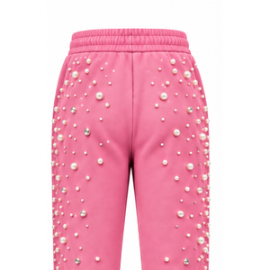Pink Pearl Beaded Jogger Pants Women Fashion Embellished Drawstring Sweatpants Luxury Casual Streetwear <b>Fleece</b> <b>Trousers</b> Custom - Product Image 4