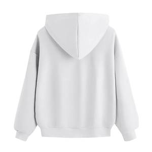 Cheap Price <b>Women</b> <b>White</b> Oversized <b>Hoodie</b> Drop Shoulder Long Sleeve Sweatshirt with Heart Print and Kangaroo Pocket - Product Image 2