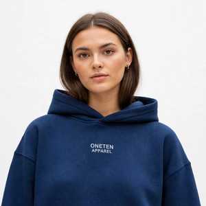 Sudadera con Capucha Azul Marino Extra Grande con Bolsillo Canguro, Sudadera con Capucha Lisa con Logotipo Frontal - Product Image 4