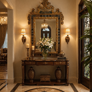 Espejo de Pared Barroco Veneciano de Lujo de 60x36 Pulgadas con Corona Ornamentada y Marco con Incrustaciones de Oro Antiguo |   Espejo Vintage para Decoración del Hogar - Product Image 4