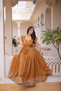 Vestido Anarkali Amarillo Bordado con Dupatta para Mujer, Diseño de Diseñador, Ropa Étnica para Fiestas, Colección India para Bodas y Celebraciones - Product Image 5