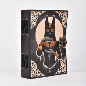 A5 Ancient Myth Inspired Jackal Deity Diary Notebook 100 Pages <b>Lock</b> Journal Egyptian Style Premium Durable Cover Gift Stationery - Product Image 2