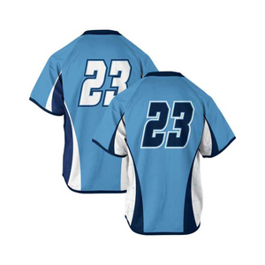 Maillot de lacrosse sublimé à col en V, blanc et bleu, imprimé géométrique, anti-humidité, unisexe adulte, manches courtes, vêtement de sport OEM - Product Image 5