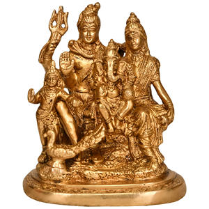 Esculturas hechas a mano de la familia Shiva de 6 pulgadas en latón ilustraciones indias tradicionales para regalar - Product Image 1