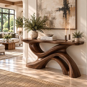 Console d'entrée en bois, table d'appoint étroite de style farmhouse, table derrière le canapé, buffet haut de gamme en bois massif de style Wabi Sabi - Product Image 3