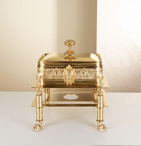 Plat à chafing dish unique en verre avec motifs de cerfs dorés et accents de feuilles d'érable ; disponible à prix de gros. - Product Image 4